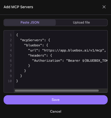 Kiro web Add MCP Servers dialog